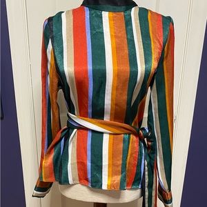 Trafaluc Collection Zara striped blouse medium, long attached waist wrap rainbow